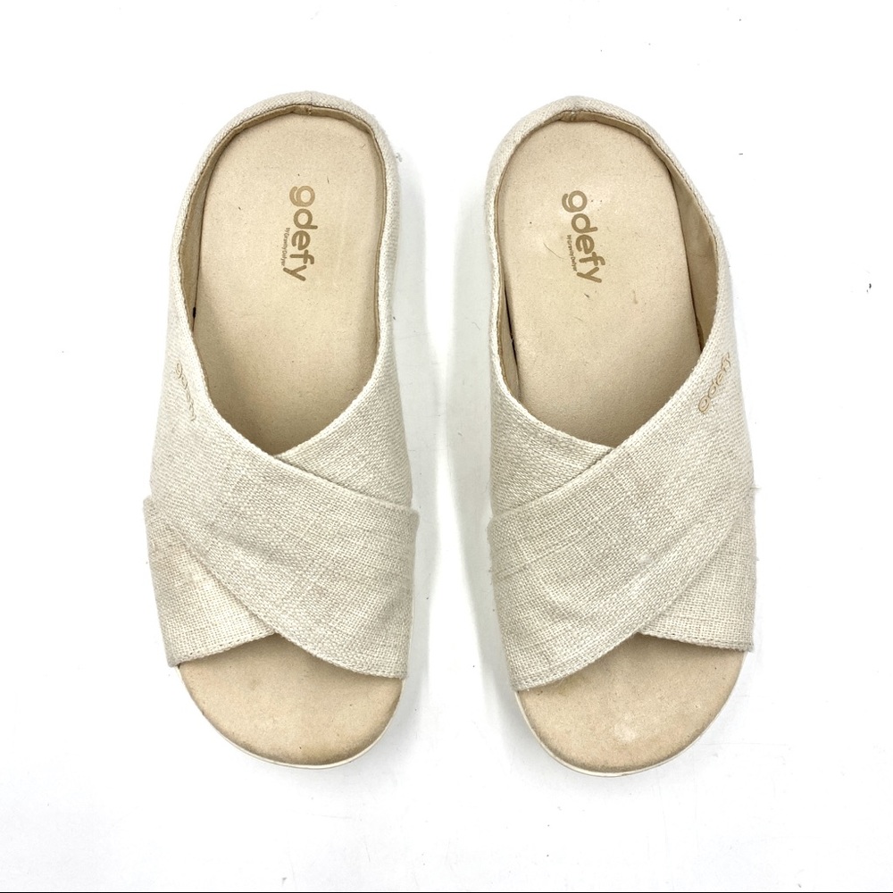 godefy Women’s Cream Cross-Band Slide Sandals